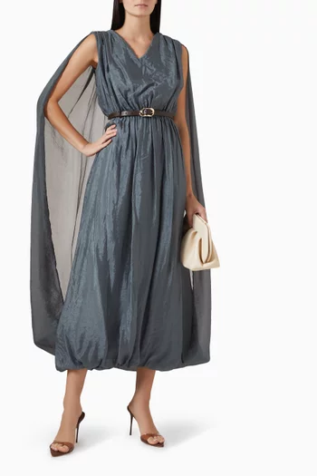 Cape-detail Belted Midi Dress