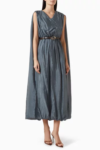 Cape-detail Belted Midi Dress