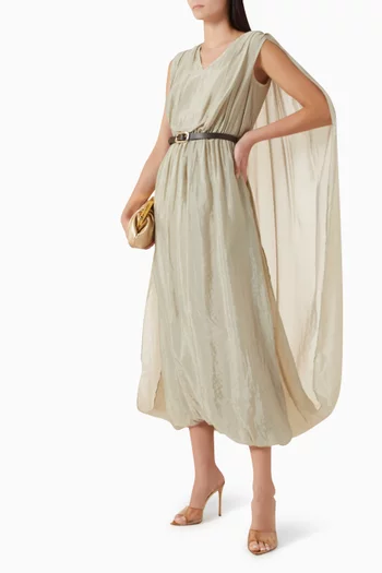 فستان متوسط الطول بحزام وكاب