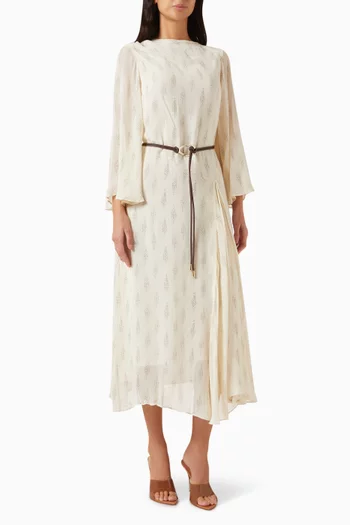 Printed Belted Maxi Dress in Rayon