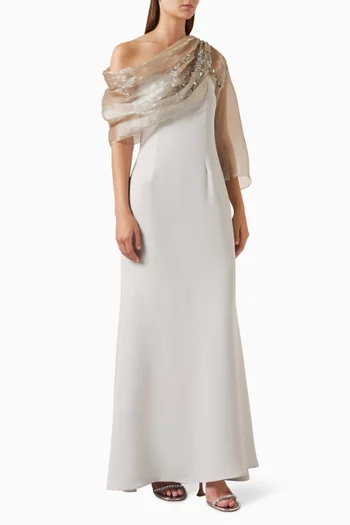 Embellished Drape Dress in Crepe