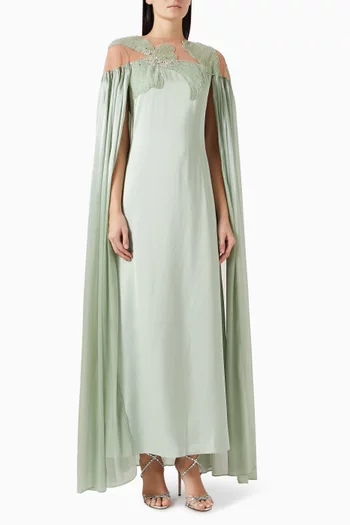Sequin-embellished Cape Dress in Crepe
