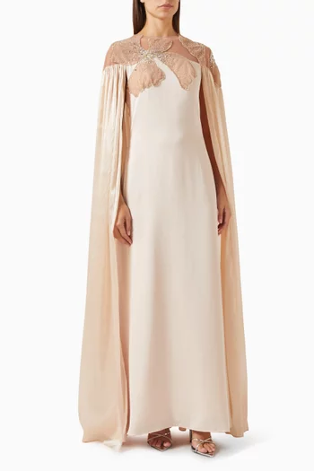 Sequin-embellished Cape Dress in Crepe