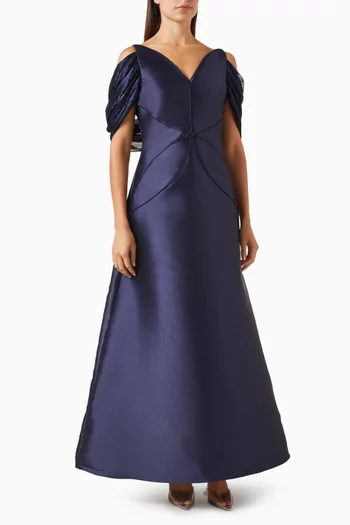 Drape-sleeve Dress in Satin