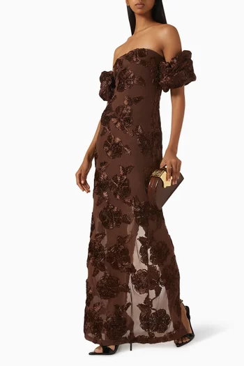 Flower-appliqué Dress in Mesh