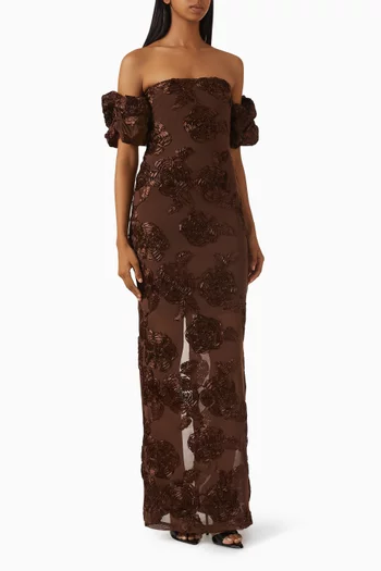Flower-appliqué Dress in Mesh