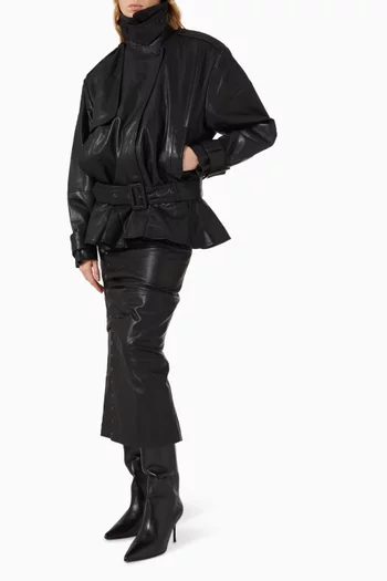 Belted Biker Jacket in Leather