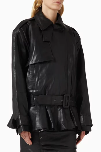 Belted Biker Jacket in Leather