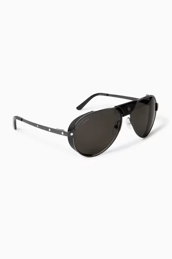 Oversized Aviator Sunglasses in Leather & Metal