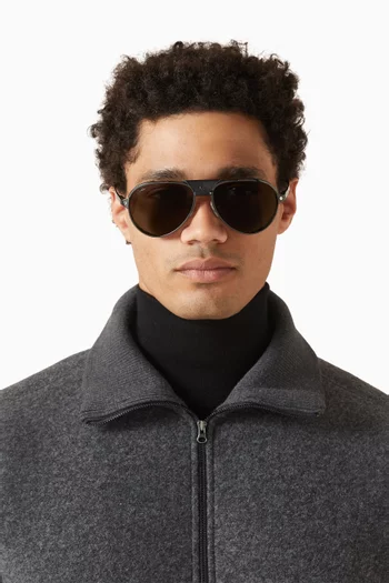 نظارة شمسية بإطار أفياتور كبير جلد ومعدن