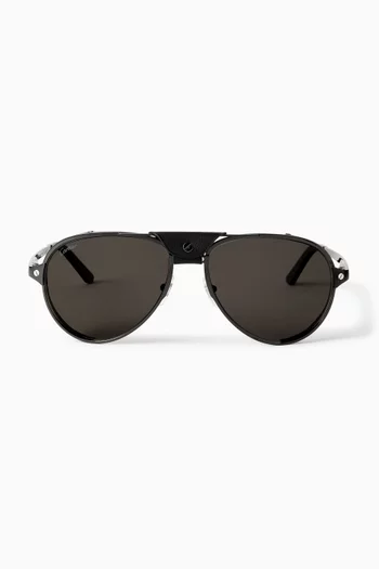 Oversized Aviator Sunglasses in Leather & Metal