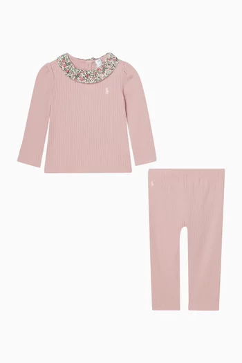 Printed-collar Top & Leggings Set