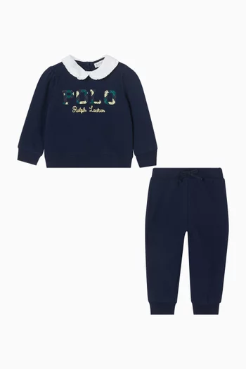 Argyle-logo Sweatshirt & Pant Set in Fleece