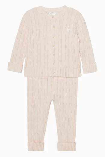 Cable-knit Sweater & Pants Set in Cotton