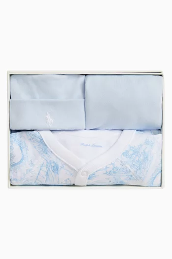 All-over Print Bodysuit, Bib and Beanie Gift Set