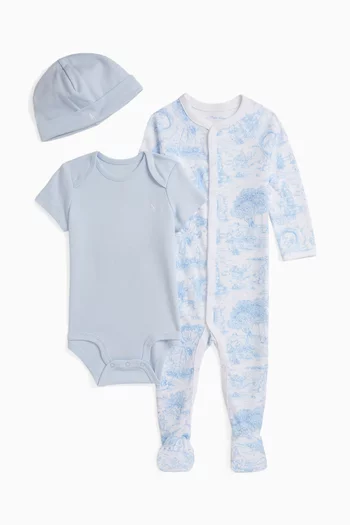 All-over Print Bodysuit, Bib and Beanie Gift Set