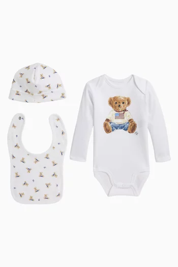 Polo Bear Bodysuit, Bib and Beanie Gift Set