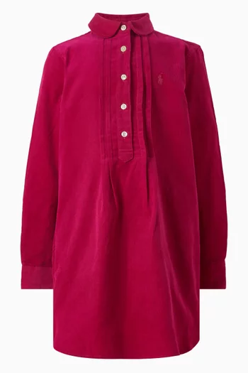 Pintucked Dress in Cotton Corduroy