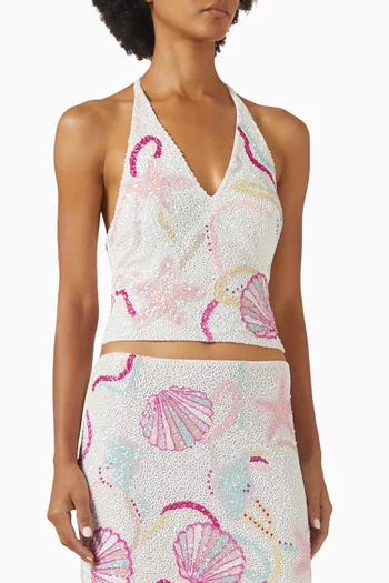 Shell Wrap Beaded Top in Mesh