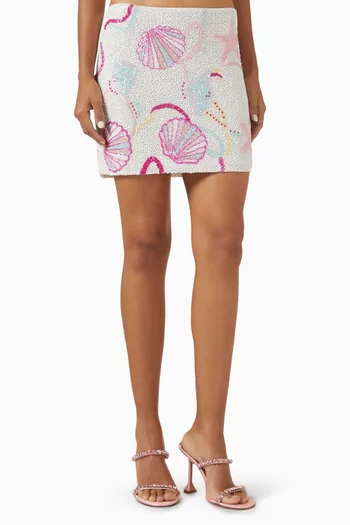 Shell Wrap Beaded Mini Skirt in Mesh