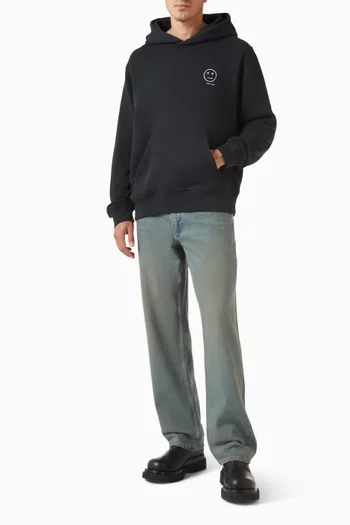 كنزة بغطاء رأس مطرزة على شكل وجه عابس مزيج قطن