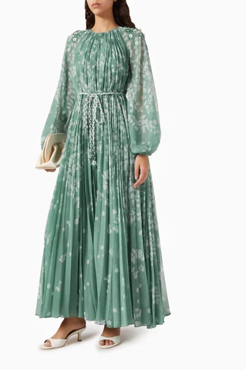 Sorami Floral-print Belted Maxi Dress in Chiffon