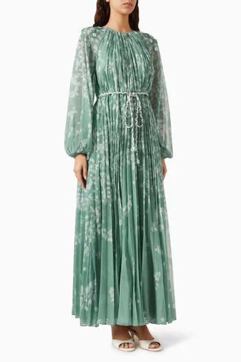 Sorami Floral-print Belted Maxi Dress in Chiffon