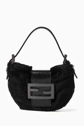 90s Mini Croissant Bag in Fur & Leather