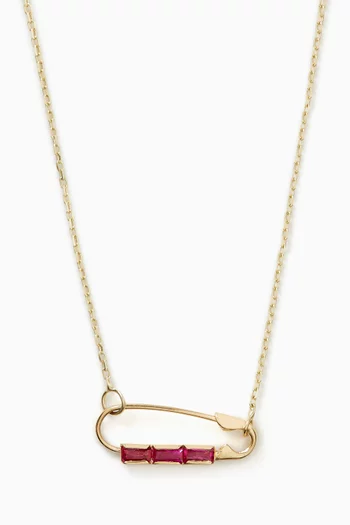 Mini Baguette Safety Pin Necklace in 14kt Gold