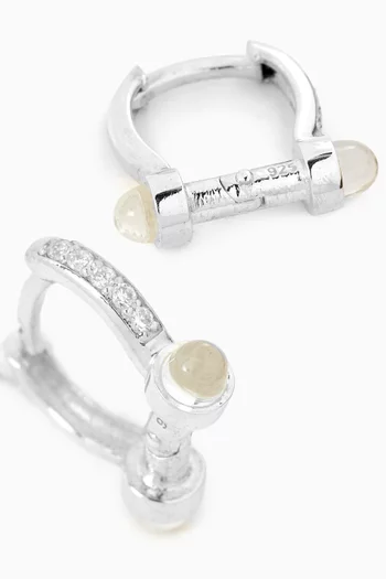 Barbell Diamond & Quartz Huggie Earrings in Sterling Silver