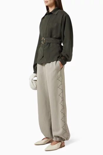Pleated Drawstring Pants in Wool-blend