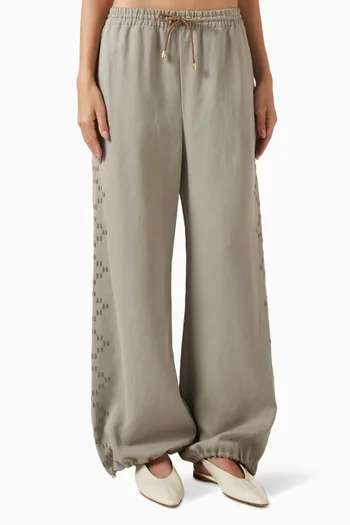 Pleated Drawstring Pants in Wool-blend