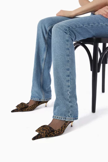 حذاء كلاسيك داكوتا بسير خلفي وكعب 50 مم حرير موسلين بنقشة جلد الفهد