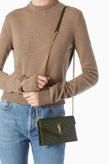 Cassandre Matelassé Envelope Chain Wallet in Leather