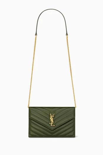 Cassandre Matelassé Envelope Chain Wallet in Leather