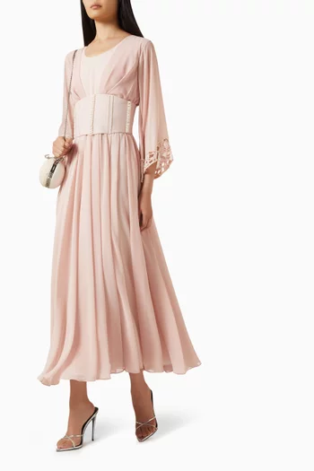 Pearl-beaded Corset Midi Dress