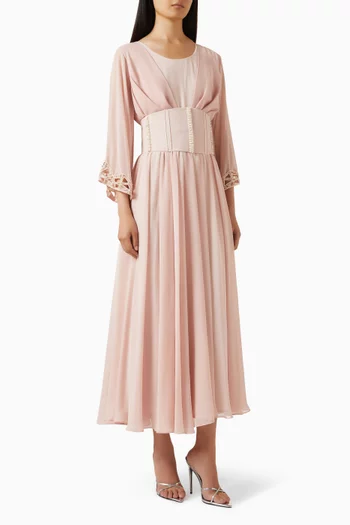 Pearl-beaded Corset Midi Dress