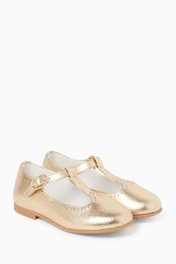 T-bar Ballet Flats in Metallic Leather