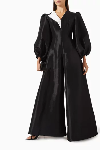 Grace Puffed-sleeves Maxi Dress in Silk-blend