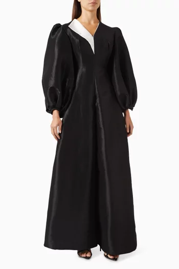 Grace Puffed-sleeves Maxi Dress in Silk-blend