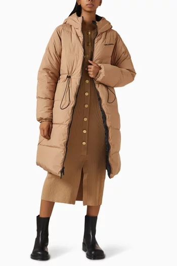 Reversible Long Puffer Jacket in Nylon