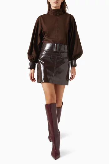Belted Mini Skirt in Patent Leather