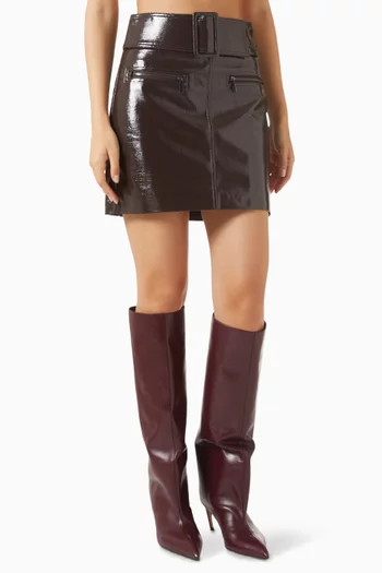 Belted Mini Skirt in Patent Leather