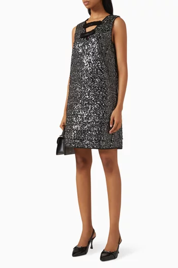 Embellished Bow Mini Dress in Tweed