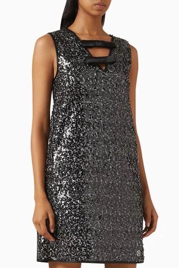Embellished Bow Mini Dress in Tweed