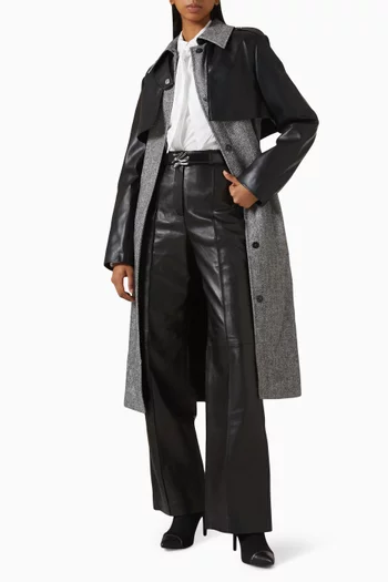 Coat in Tweed & Faux Leather