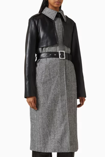 Coat in Tweed & Faux Leather