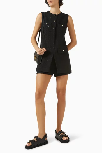 Sequin-embellished Playsuit in Tweed