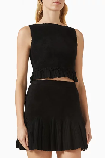 Ruffled Knit Crop Top In Velvet