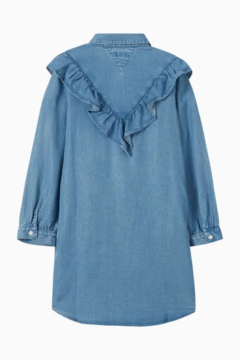 Ruffle Relaxed Shirt Dress in Denim
